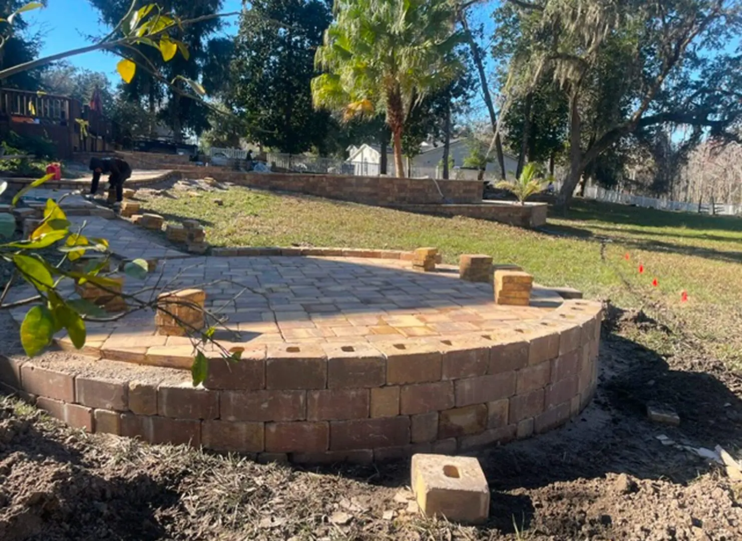 Outdoor paver patio under construction