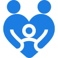 Blue family heart symbol on black background.